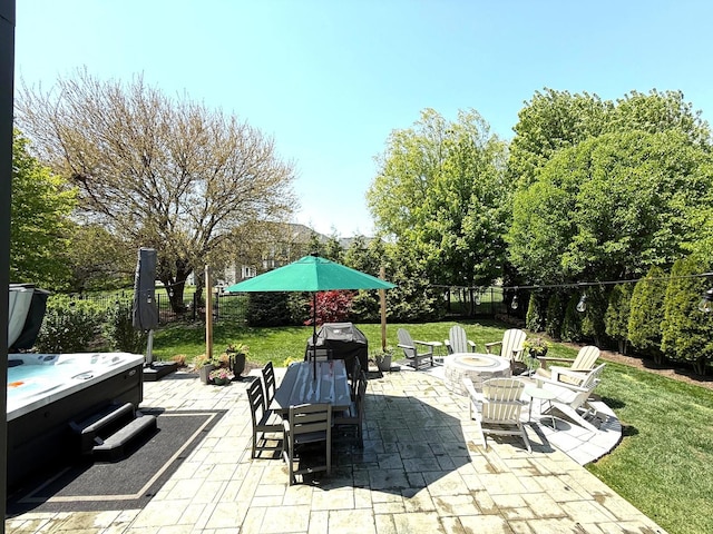 12074 Winterberry Ln, Plainfield, IL 60585 - view of patio with a fire pit and a hot tub