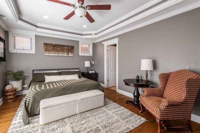 853 W Buckingham Pl Unit 4, Chicago, IL 60657 - bedroom with a tray ceiling, wood finished floors, ornamental molding, baseboards, and ceiling fan