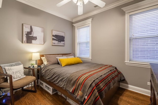 853 W Buckingham Pl Unit 4, Chicago, IL 60657 - bedroom with wood finished floors, ornamental molding, multiple windows, baseboards, and ceiling fan