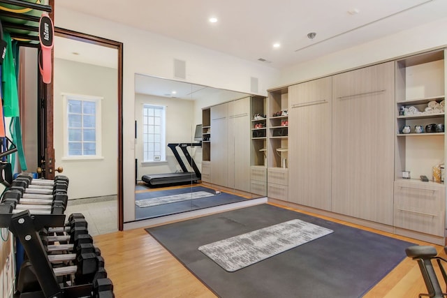1942 N Cleveland Ave, Chicago, IL 60614 - workout room featuring light wood finished floors and recessed lighting