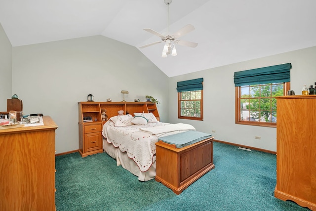 1002 Birchwood Ct, Morris, IL 60450 - carpeted bedroom with lofted ceiling, baseboards, and ceiling fan
