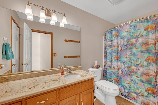 1002 Birchwood Ct, Morris, IL 60450 - full bath with toilet, tile patterned flooring, vanity, and a shower with shower curtain