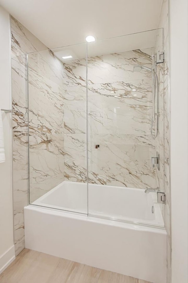 2128 Scotch Pine Ln, Northbrook, IL 60062 - bathroom with tub / shower combination, wood finished floors, and recessed lighting