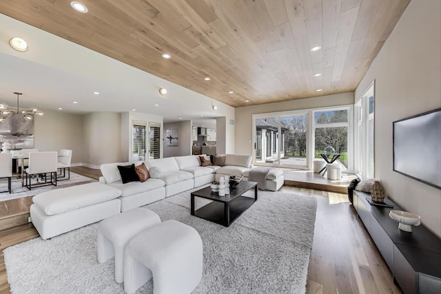 2128 Scotch Pine Ln, Northbrook, IL 60062 - living area with wooden ceiling, wood finished floors, and recessed lighting