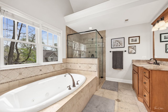 4617 Linscott Ave, Downers Grove, IL 60515 - bathroom featuring vanity, a tub with jets, and a shower stall