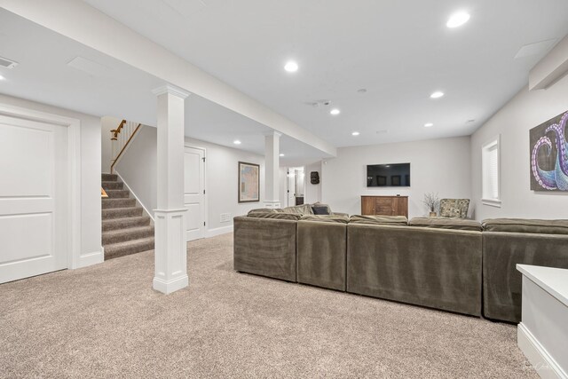 4617 Linscott Ave, Downers Grove, IL 60515 - living area featuring light colored carpet, recessed lighting, and stairway