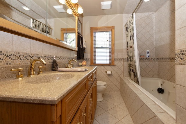 5400 Midlothian Tpke, Crestwood, IL 60418 - full bath with tile patterned flooring, tile walls, vanity, tiled shower / bath, and toilet