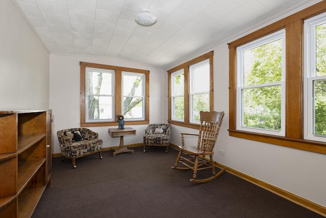 5400 Midlothian Tpke, Crestwood, IL 60418 - living area featuring plenty of natural light, lofted ceiling, baseboards, and carpet floors
