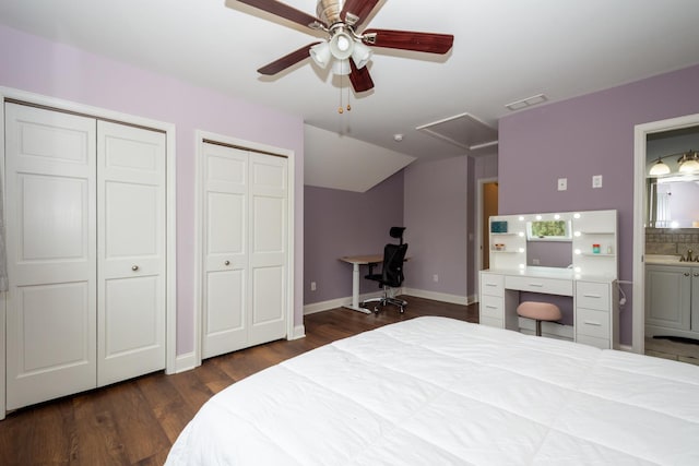 2112 Church St, Johnsburg, IL 60051 - bedroom featuring two closets, an office area, wood finished floors, and attic access