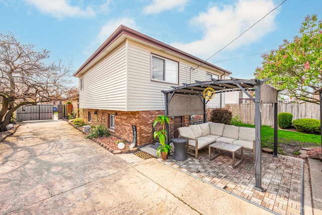 8327 S 78th Ave, Bridgeview, IL 60455 - view of side of home with an outdoor hangout area, a pergola, fence, and a gate