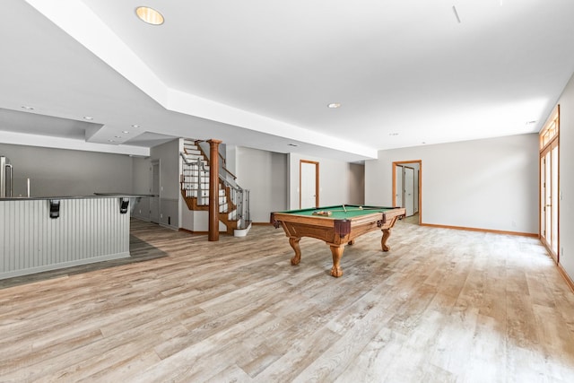 3302 Greenwood Ln, Saint Charles, IL 60175 - playroom with pool table, light wood finished floors, baseboards, and recessed lighting
