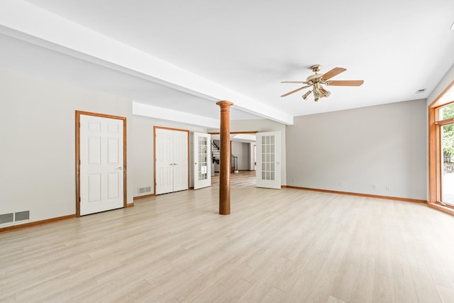 3302 Greenwood Ln, Saint Charles, IL 60175 - unfurnished living room with light wood-style floors, ceiling fan, and baseboards