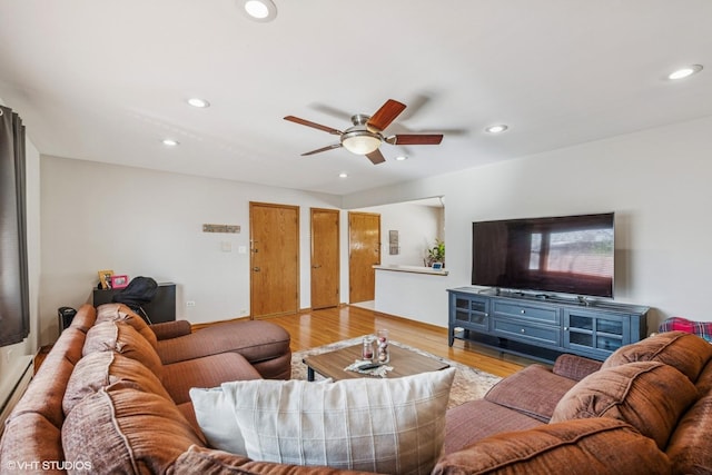 6810 N Ozark Ave Unit 9, Chicago, IL 60631 - living area with wood finished floors, a ceiling fan, and recessed lighting