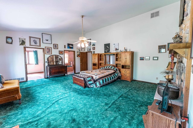 1479 Old Mill Rd, Franklin Grove, IL 61031 - carpeted bedroom featuring a stone fireplace