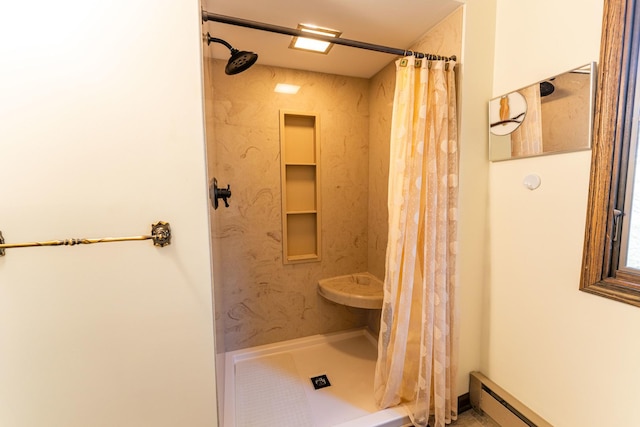 1479 Old Mill Rd, Franklin Grove, IL 61031 - full bath with a baseboard radiator and curtained shower