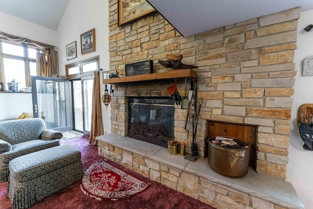 1479 Old Mill Rd, Franklin Grove, IL 61031 - living room with a fireplace and lofted ceiling