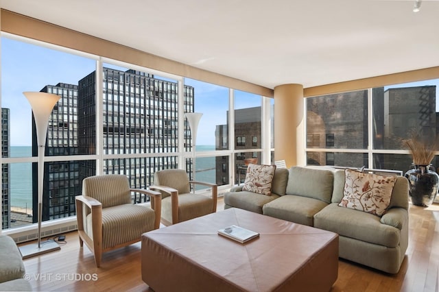250 E Pearson St Unit 2006, Chicago, IL 60611 - living area featuring a water view, wood finished floors, and floor to ceiling windows