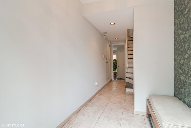 1835 W Oakdale Ave Unit E, Chicago, IL 60657 - hall featuring light tile patterned floors, recessed lighting, and baseboards