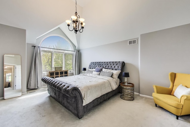 1571 W Rue James Pl, Palatine, IL 60067 - carpeted bedroom featuring a chandelier, high vaulted ceiling, and baseboards