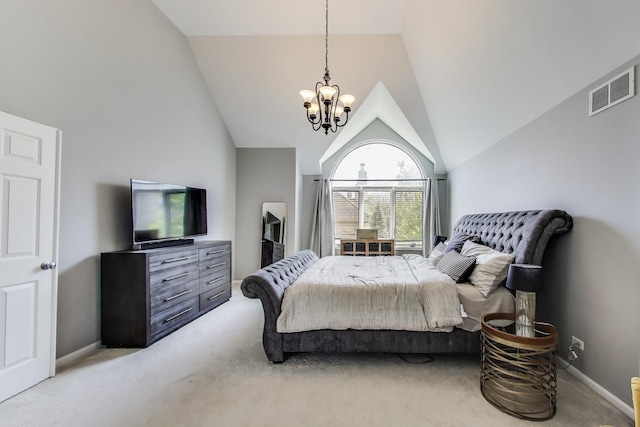 1571 W Rue James Pl, Palatine, IL 60067 - bedroom featuring lofted ceiling, a chandelier, light colored carpet, and baseboards