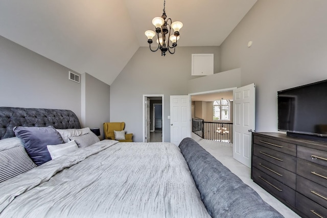 1571 W Rue James Pl, Palatine, IL 60067 - bedroom featuring a chandelier and high vaulted ceiling