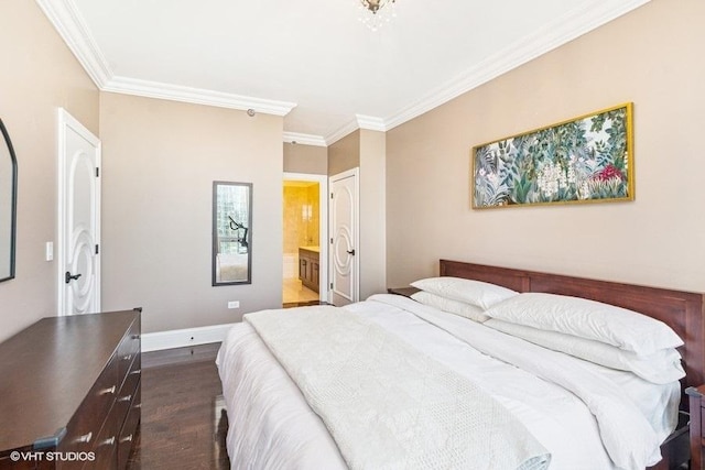 1400 S Michigan Ave Unit 2303, Chicago, IL 60605 - bedroom featuring ornamental molding, baseboards, dark wood-style flooring, and ensuite bath