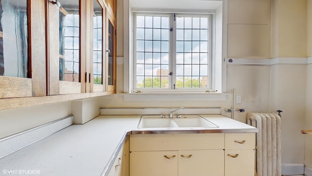1366 E 57th St Unit 3, Chicago, IL 60637 - kitchen featuring radiator heating unit, a sink, and light countertops
