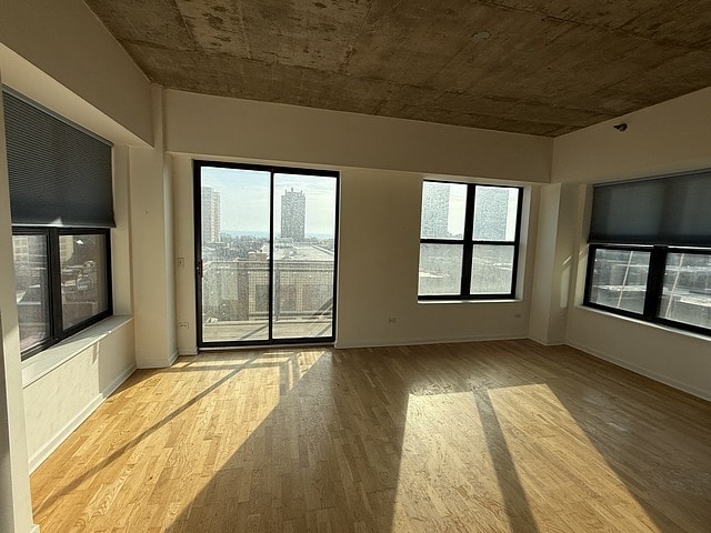 spare room with wood finished floors, healthy amount of natural light, and baseboards