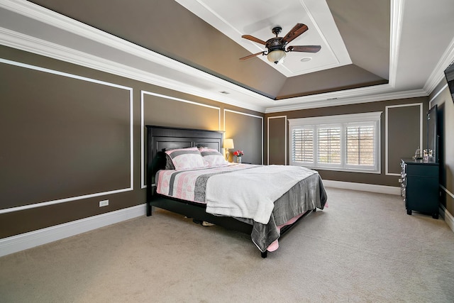 22388 Crimson Ln, Frankfort, IL 60423 - bedroom with a raised ceiling, carpet floors, crown molding, baseboards, and a ceiling fan