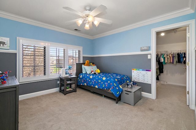 22388 Crimson Ln, Frankfort, IL 60423 - bedroom with carpet floors, a spacious closet, ornamental molding, and baseboards