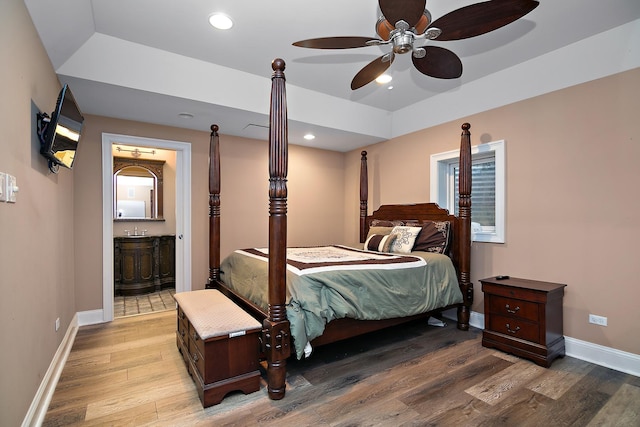22388 Crimson Ln, Frankfort, IL 60423 - bedroom featuring wood finished floors, baseboards, ensuite bathroom, recessed lighting, and a ceiling fan