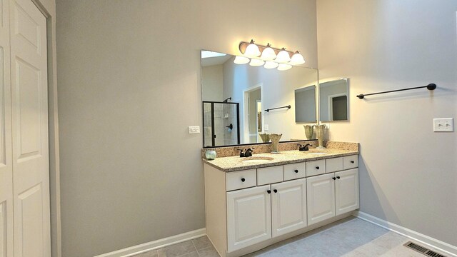 20161 Preston Ln, Lynwood, IL 60411 - full bath with a shower stall, baseboards, double vanity, and tile patterned floors
