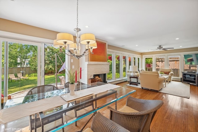 505 Jackson Ave, Glencoe, IL 60022 - dining space featuring plenty of natural light, hardwood / wood-style flooring, a chandelier, recessed lighting, and ceiling fan