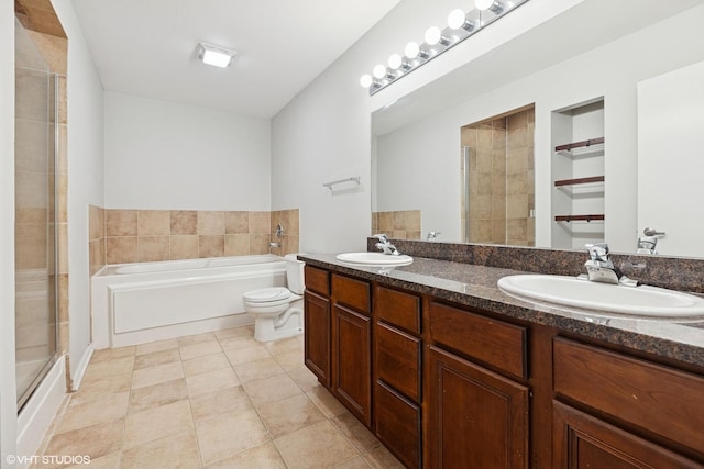 2307 W Wolfram St Unit 415, Chicago, IL 60618 - bathroom with a garden tub, tile patterned flooring, a stall shower, double vanity, and built in shelves