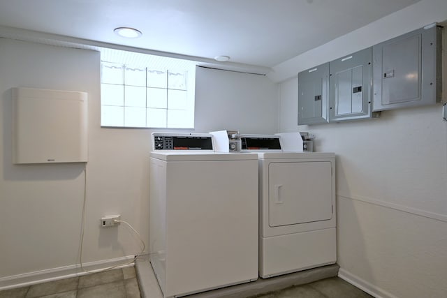 5104 N Austin Ave, Chicago, IL 60630 - communal laundry room with washer and clothes dryer, baseboards, and electric panel