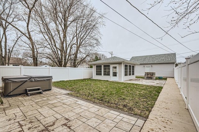 3254 W 115th St, Chicago, IL 60655 - rear view of property with a patio area, a hot tub, an outdoor structure, and roof with shingles