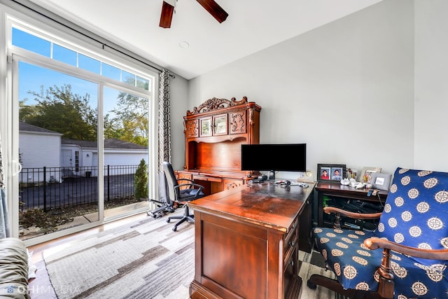 1327 Greenwood Ave, Deerfield, IL 60015 - office space featuring a ceiling fan, lofted ceiling, and wood finished floors