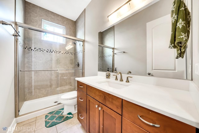 1327 Greenwood Ave, Deerfield, IL 60015 - bathroom featuring tile patterned flooring, a stall shower, toilet, and vanity