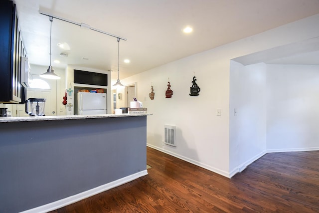 523 E 41st St, Chicago, IL 60653 - kitchen with freestanding refrigerator, dark wood finished floors, pendant lighting, baseboards, and recessed lighting