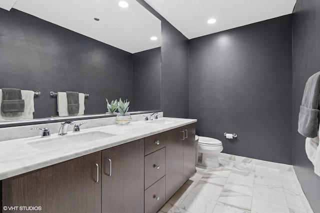 60 E Monroe St Unit 3308, Chicago, IL 60603 - bathroom with toilet, marble look tile flooring, double vanity, and recessed lighting