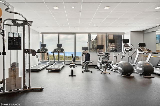 60 E Monroe St Unit 3308, Chicago, IL 60603 - gym with a drop ceiling, floor to ceiling windows, and recessed lighting