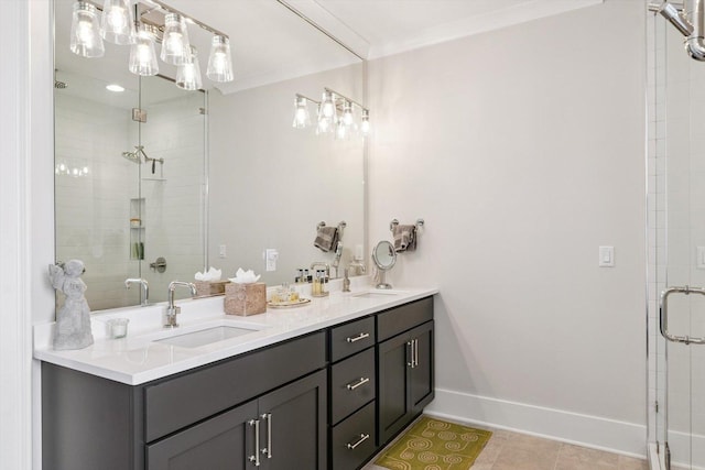 604 Cayman Way, Savoy, IL 61874 - full bath with double vanity, a shower stall, and tile patterned flooring