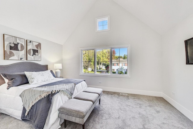 828 E Franklin Ave, Naperville, IL 60540 - bedroom featuring high vaulted ceiling, baseboards, and carpet floors