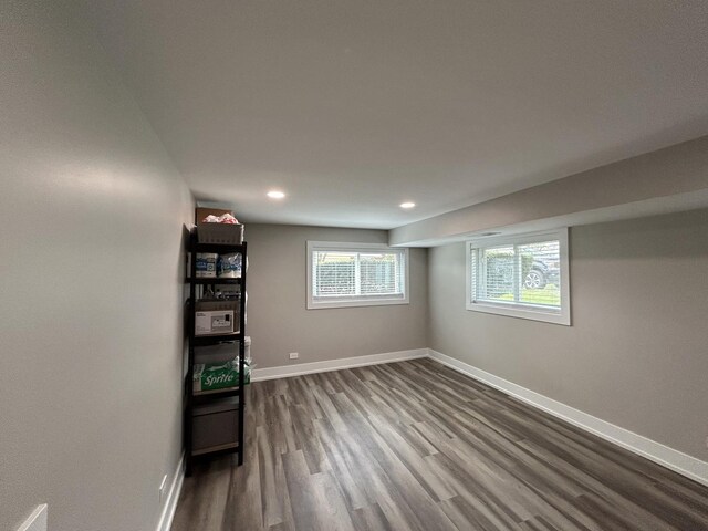 617 S Albert St, Mount Prospect, IL 60056 - basement with dark wood-type flooring, baseboards, and recessed lighting