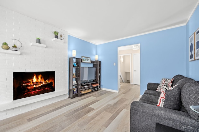 806 71st St, Darien, IL 60561 - living area featuring wood finished floors, a fireplace, ornamental molding, and baseboards