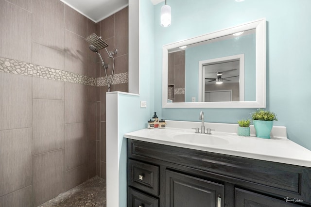 806 71st St, Darien, IL 60561 - bathroom with tiled shower, vanity, and ceiling fan