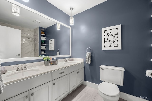 806 71st St, Darien, IL 60561 - full bath featuring double vanity, a shower, toilet, and baseboards