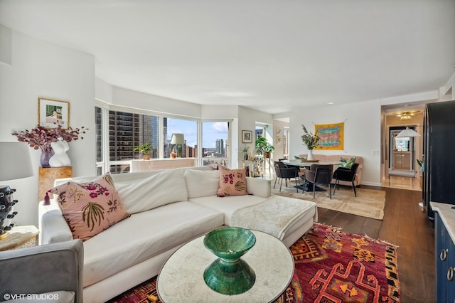 100 E Huron St Unit 1806, Chicago, IL 60611 - living area featuring dark wood-style floors and a view of city