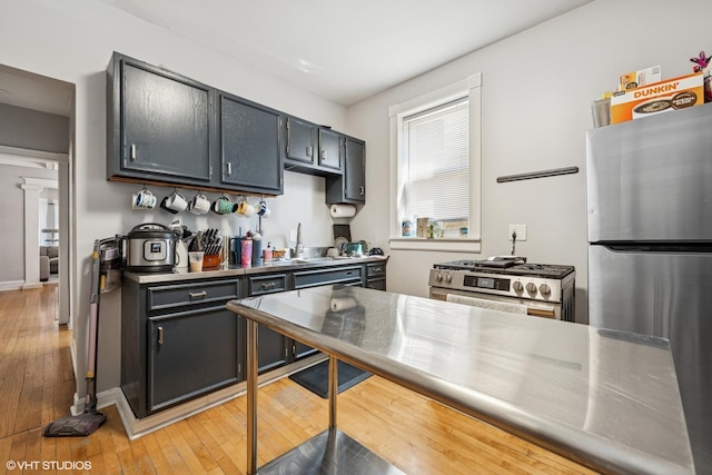 5830 N Glenwood Ave, Chicago, IL 60660 - kitchen featuring stainless steel counters, stainless steel appliances, and light wood finished floors