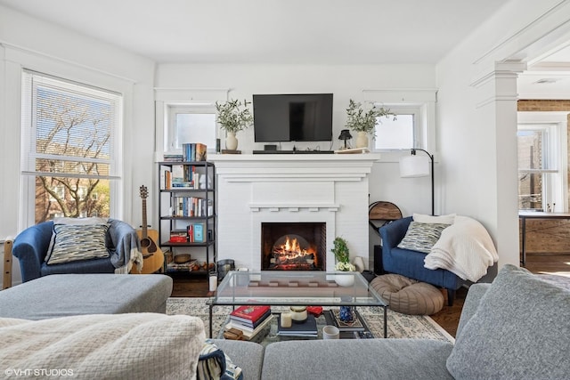 5830 N Glenwood Ave, Chicago, IL 60660 - living area with wood finished floors and a fireplace